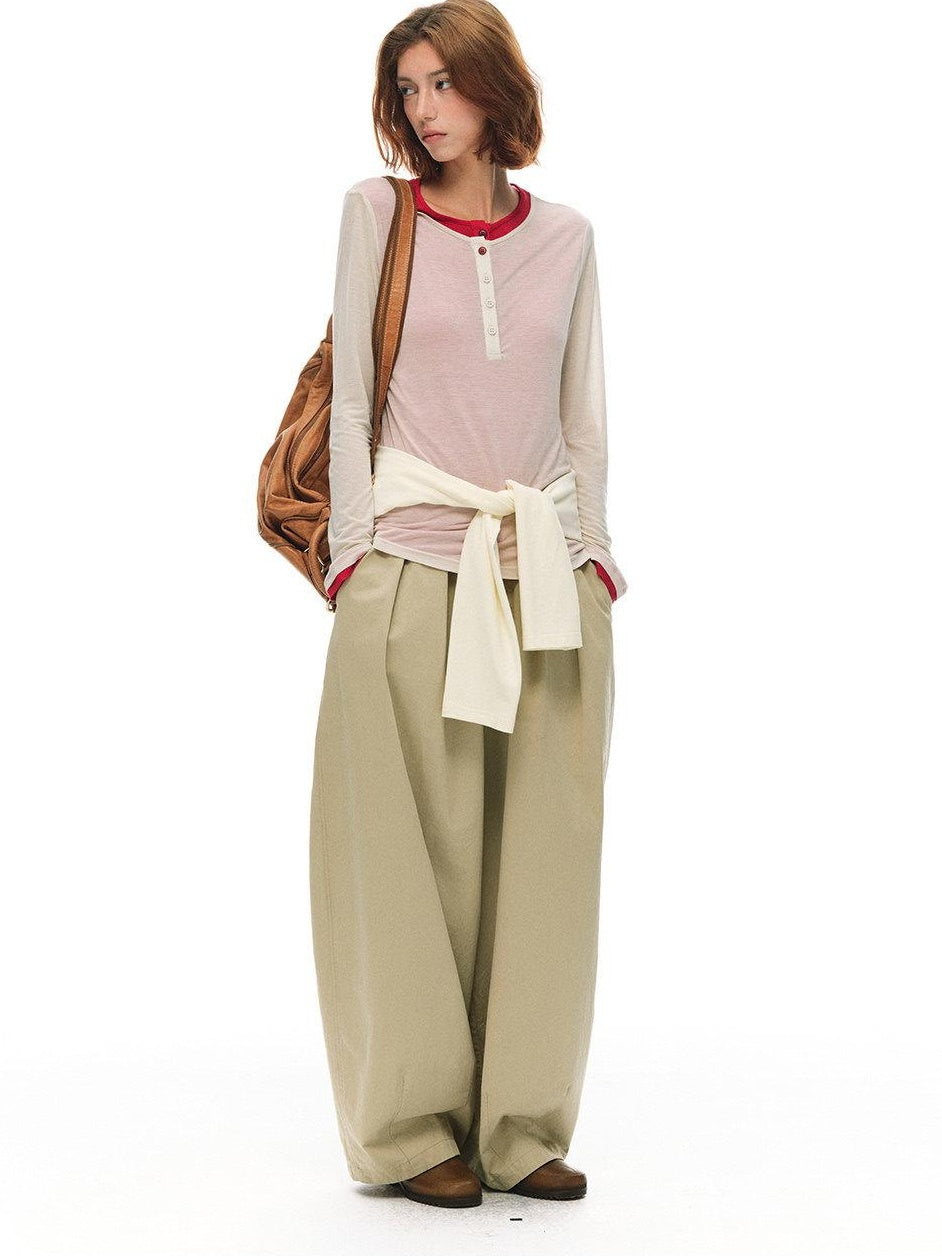 Country Moment Cooling Breathable Lyocell Slim Fit Contrast Henley Women Long Sleeve T-Shirts