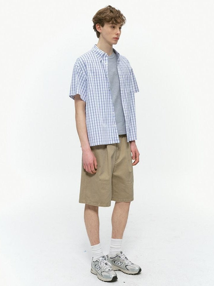 Country Moment Durable Cotton Loose Straight Zip Casual Khaki Navy Mid-Length Shorts