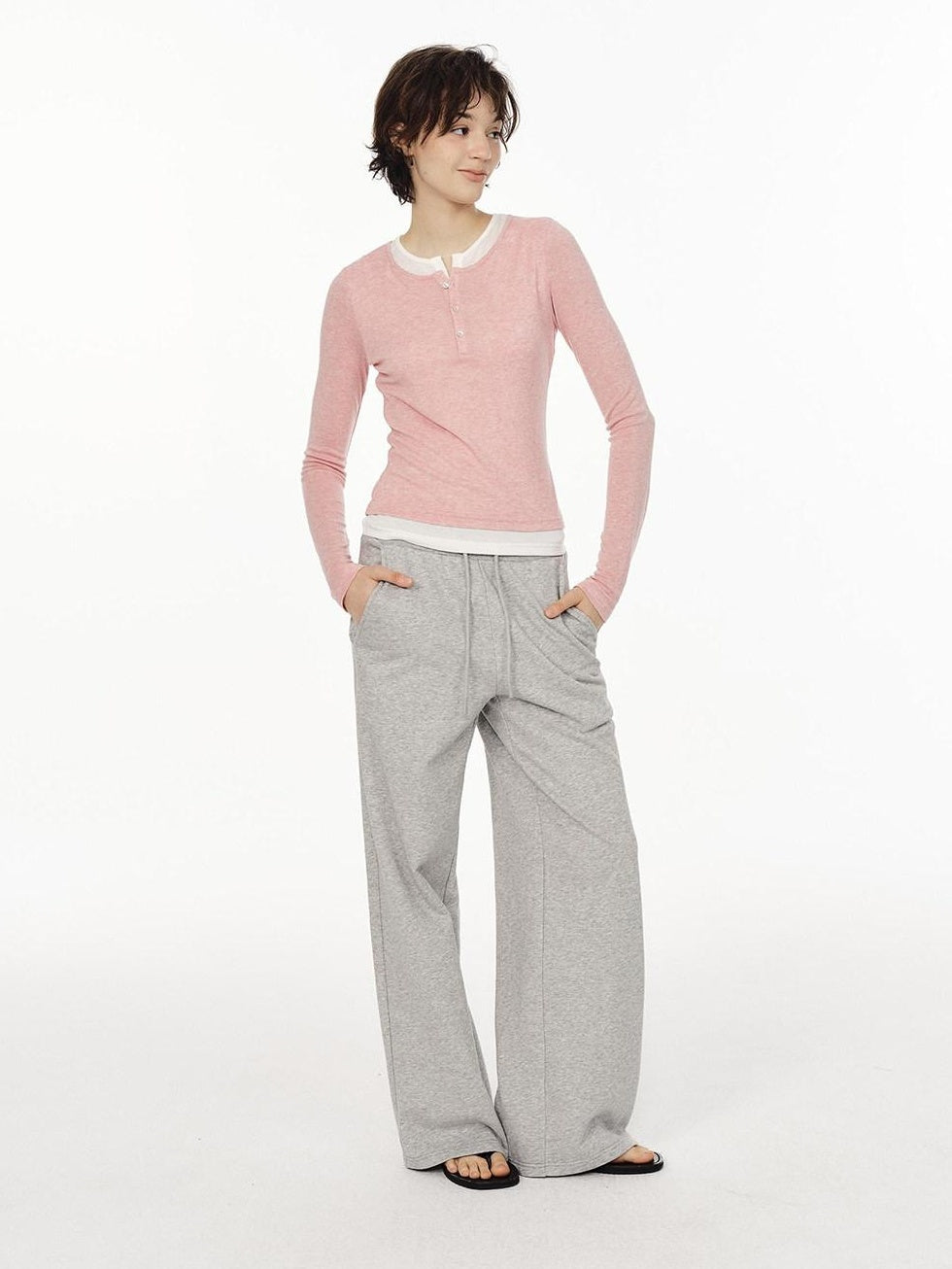 Country Moment High Waist Breathable Cotton Loose Straight Leg Casual Black Grey Straight Pants