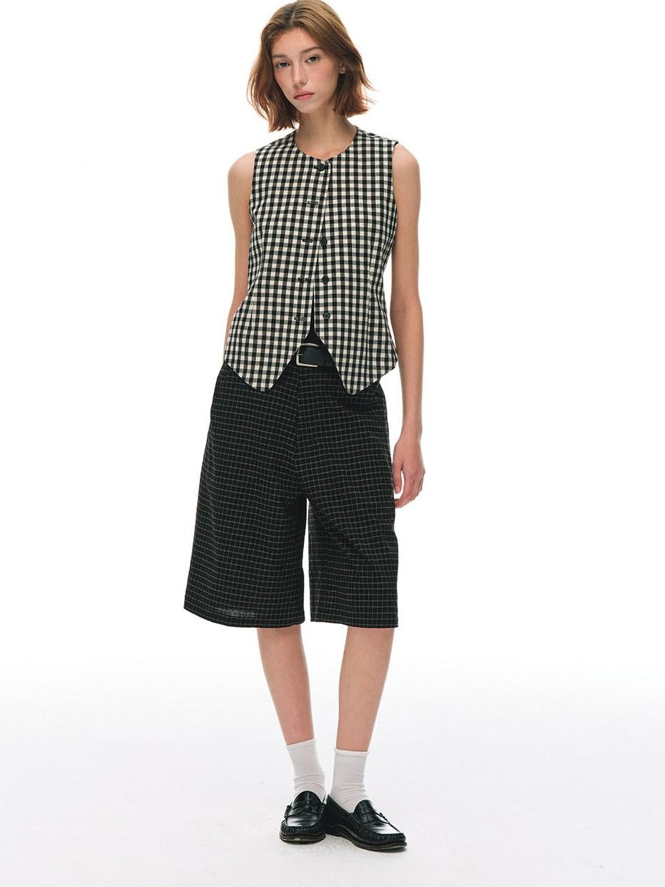 Country Moment 100 Percent Cotton Plaid Mid Rise American Casual Citywalk Mid-Length Shorts