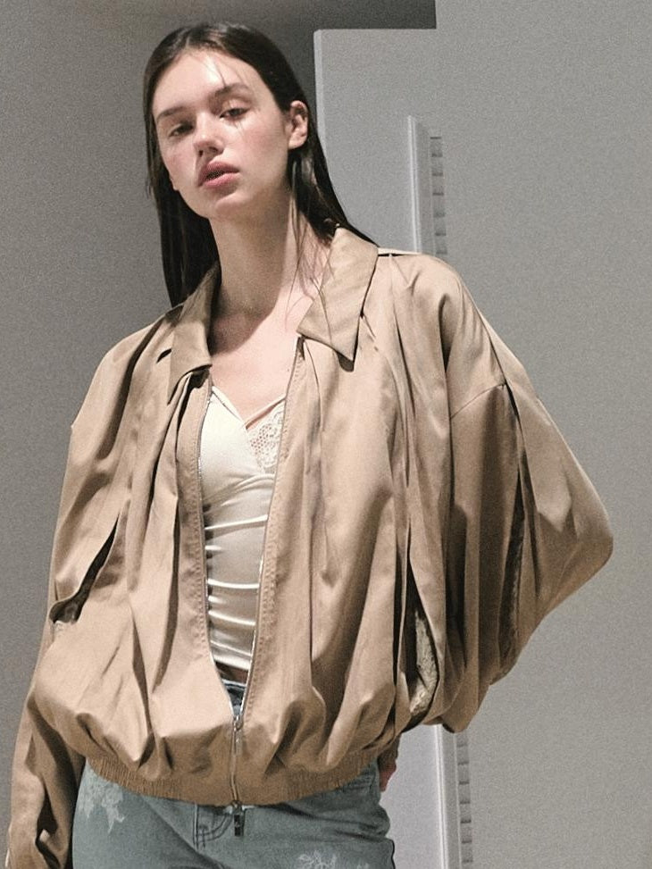 7 OAKMOO Cooling Tencel Loose Fit Casual Stand Collar Zip Women Palm Khaki Short Coat