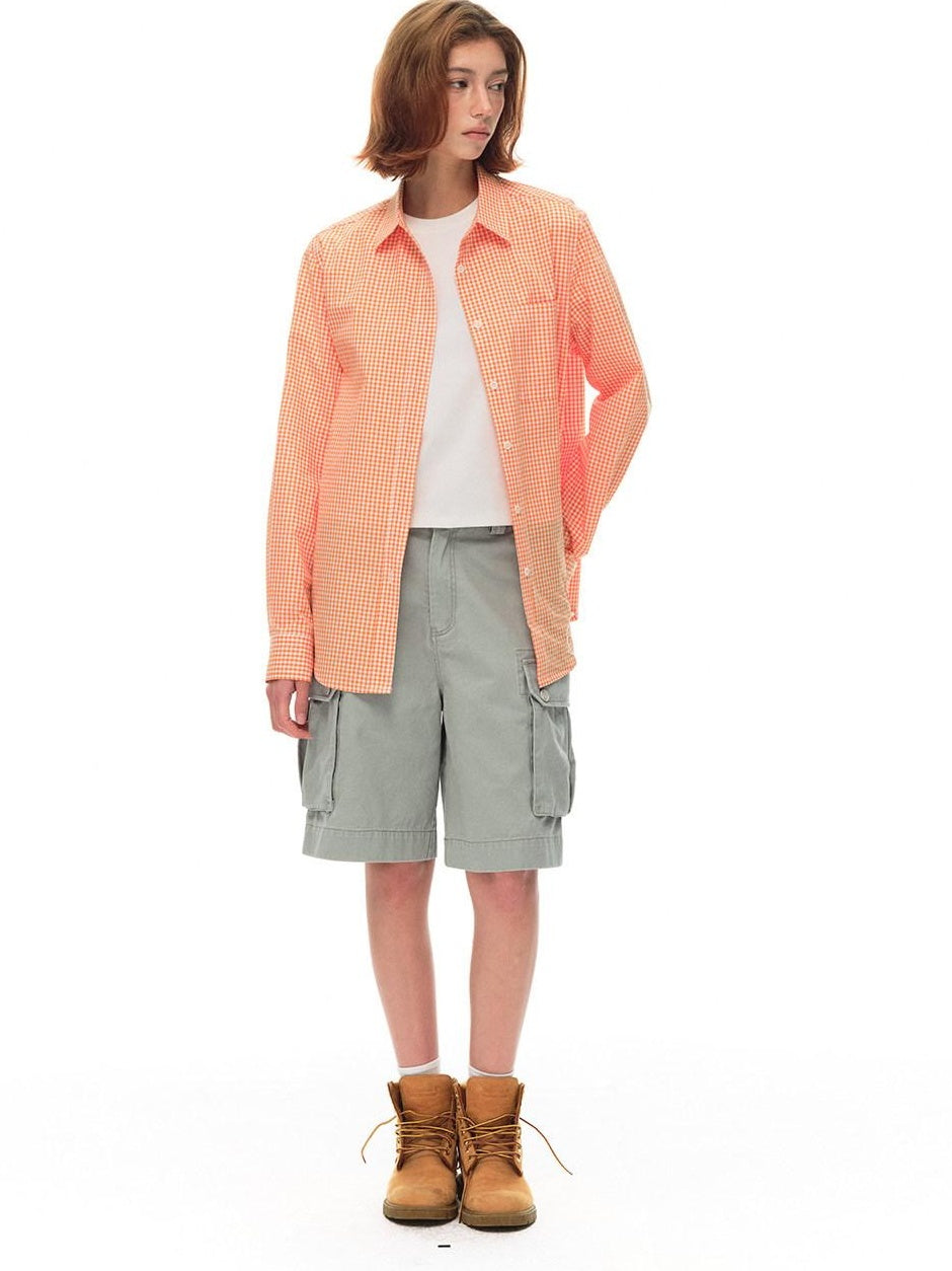 Country Moment Vintage Washed Relaxed Mid Rise Pockets Casual Pure Cotton Mid-Length Shorts