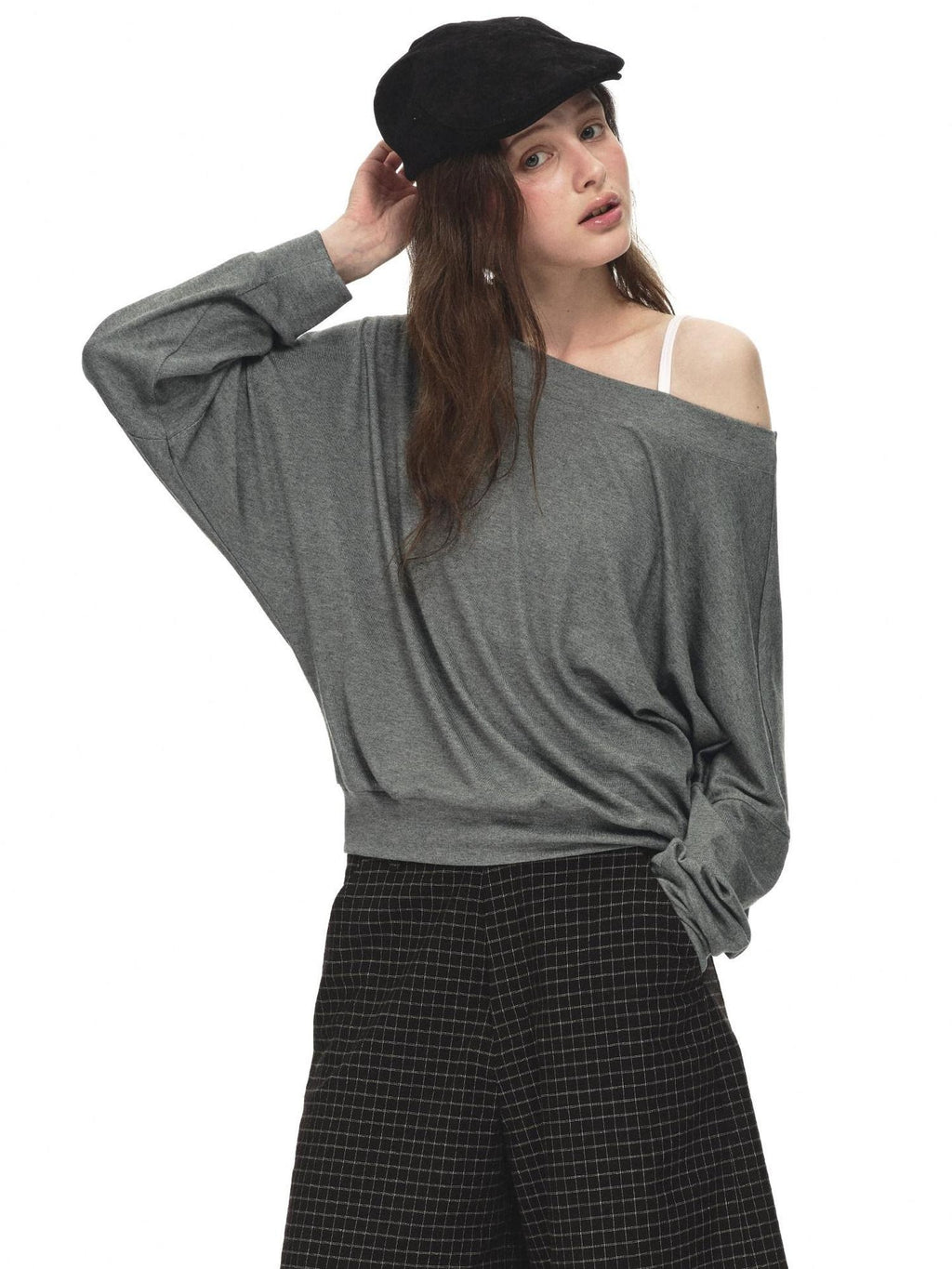 Country Moment Breathable Viscose Loose Batwing Long Sleeve Solid Off Shoulder Crop Tops
