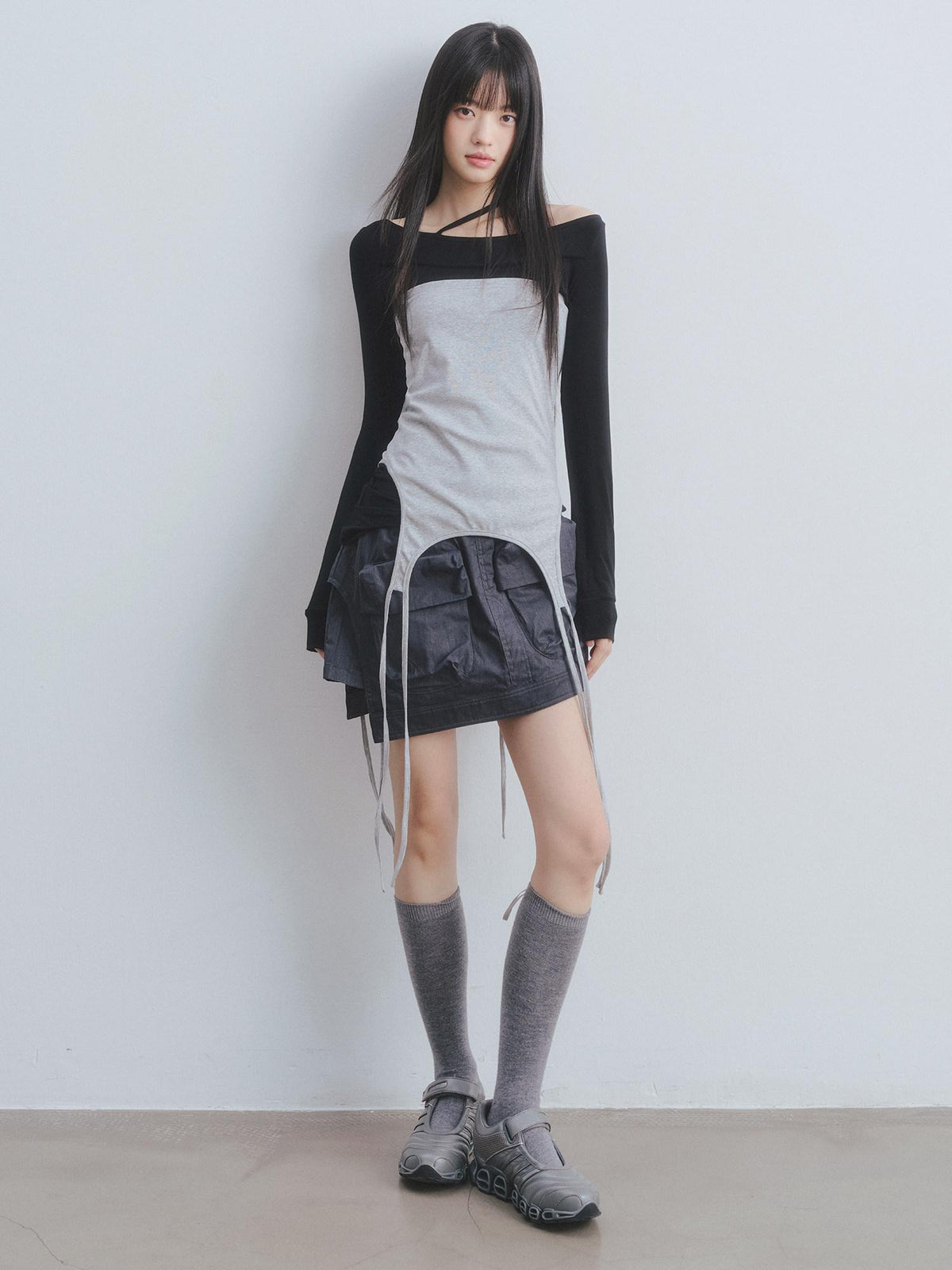 DDGIRL studio Breathable Patchwork Neckline Women Regular Contrast Cami Long Sleeve T-Shirts