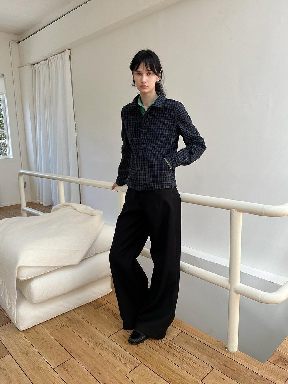Country Moment Reversible Warm Edgy Slim Plaid Lapel Unisex Black Polyester Cropped Jackets