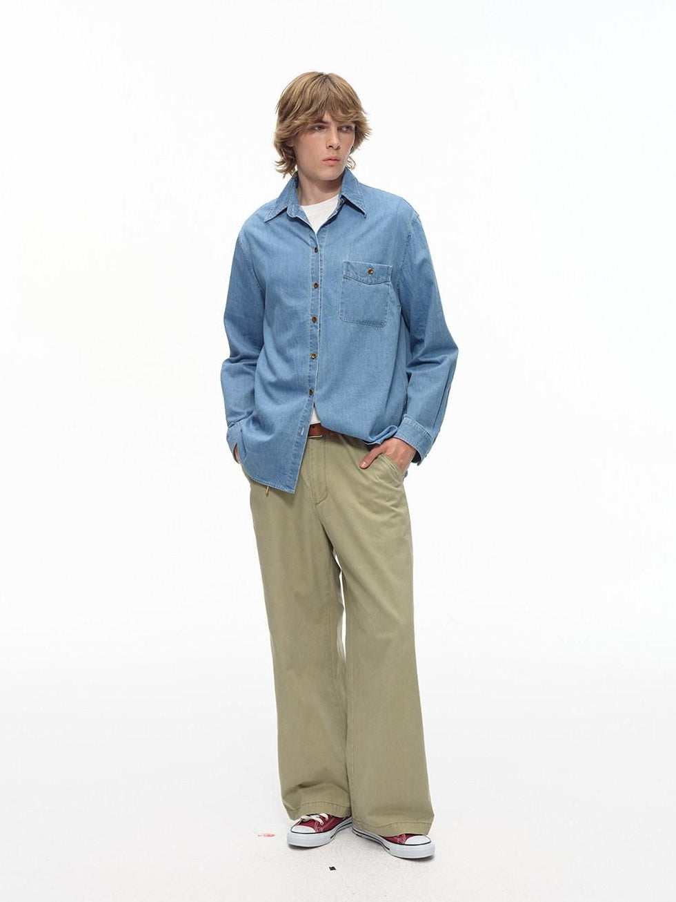 Country Moment Washed Cotton Durable Mid Rise Relaxed Zip Fly Youth Casual Wide Leg Pants
