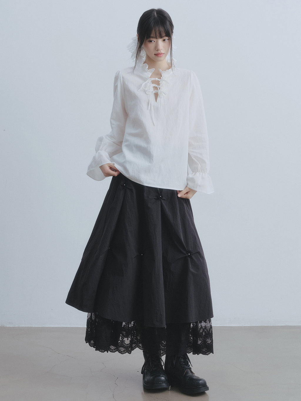 DDGIRL_studio_Breathable_Non_Deforming_Ruffle_Collar_Bell_Sleeve_Straight_Cut_Commuter_Shirts_MISSTT