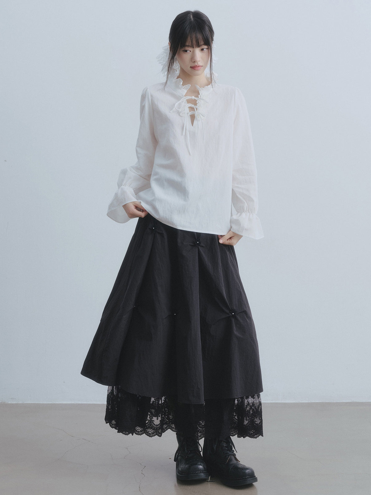DDGIRL_studio_Breathable_Non_Deforming_Ruffle_Collar_Bell_Sleeve_Straight_Cut_Commuter_Shirts_MISSTT