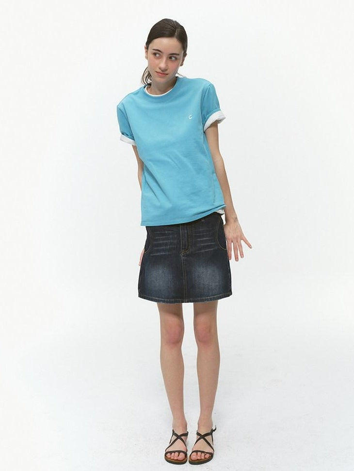 Country Moment Breathable Cotton Blend Vintage Office A Line Solid Blue Black Mini Skirts