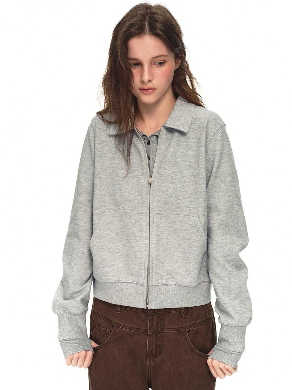 Country Moment Breathable Cotton Blend Stretch Cropped Zip Cardigan Casual Men Grey Sweatshirt
