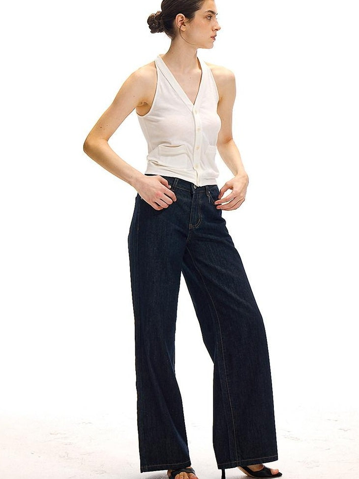 Country Moment High Rise Washed Relaxed Zip Fly Dark Navy Stretch Straight Leg Jeans