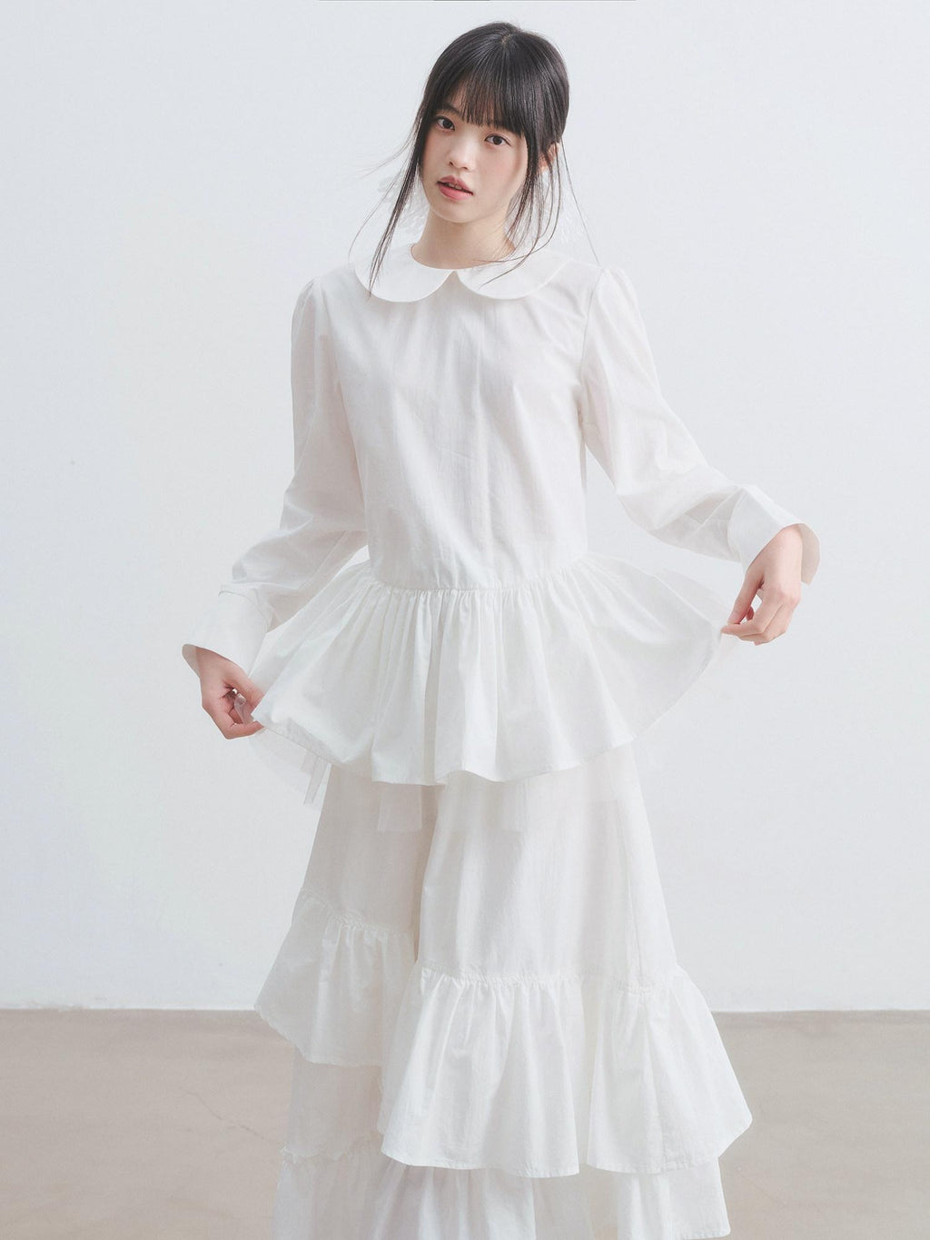 DDGIRL studio Soft Cotton Babydoll High Waist Long Sleeve Women Doll Collar Shirts