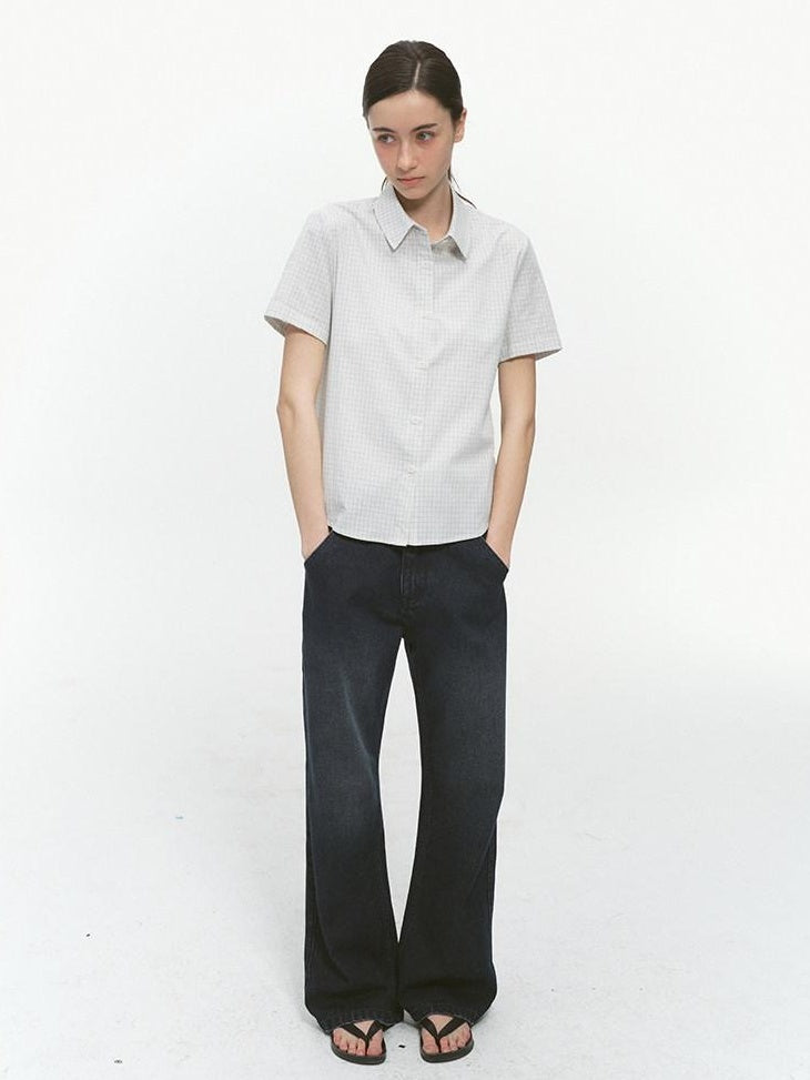 Country Moment Breathable Pure Cotton Slim Fit Checked Short Sleeve Button Collar Women Shirts