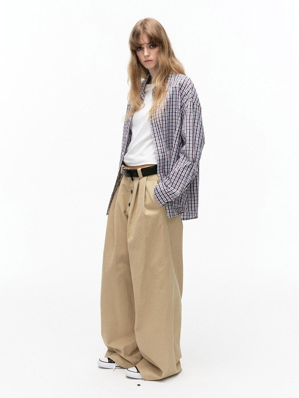 Country Moment Washed Cotton Button Loose Straight Casual Youth Wide Leg Pants