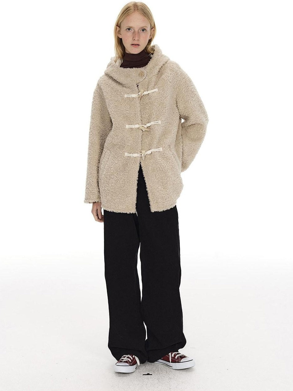 Country Moment Warm Hooded Loose Fit Cleanfit Youth Casual Polyester Beige Wool Coats