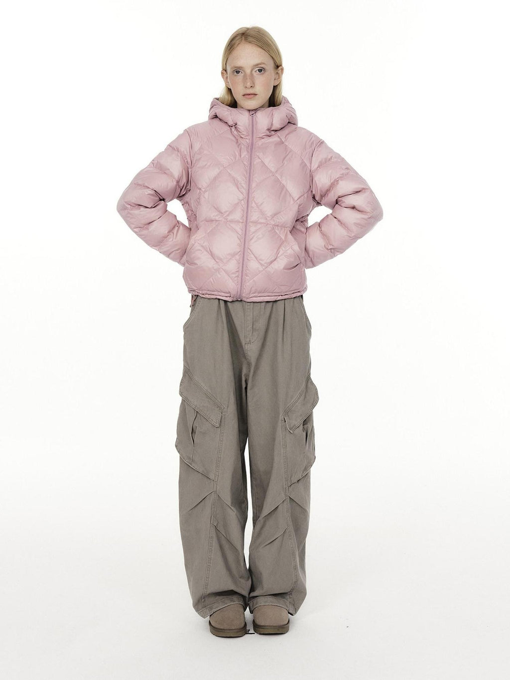 Country Moment 90% White Duck Down 650Fp Hooded Nylon Warm Windproof Pink Women Down Jackets