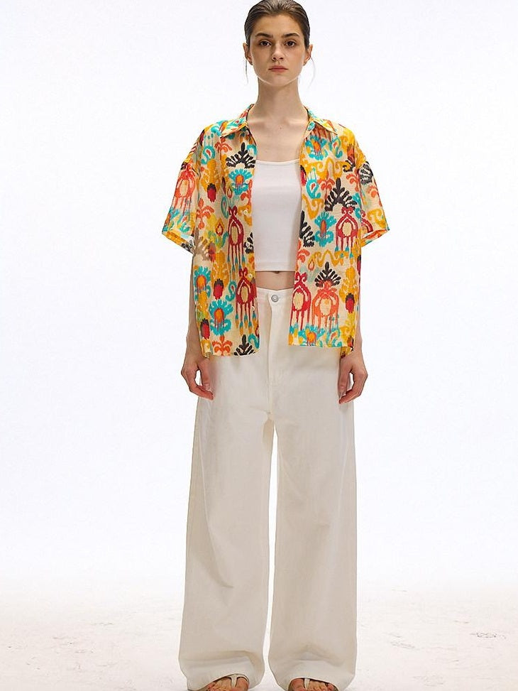 Country Moment Versatile Cotton Loose Natural Waist Zip Fly Commuter White Straight Pants
