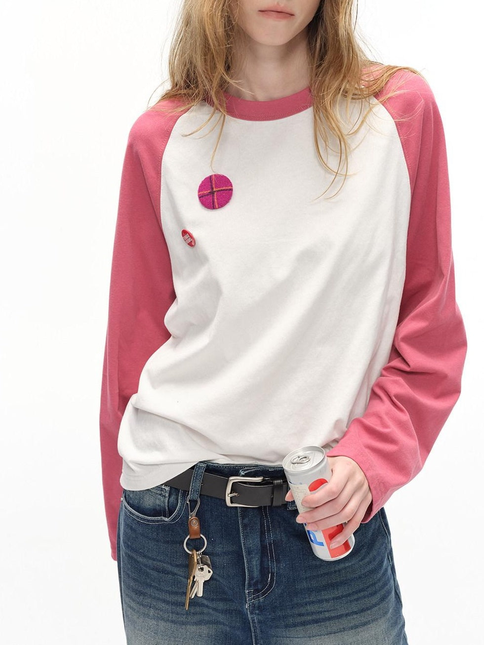 Country Moment 100% Cotton Soft Loose Colorblock Raglan Unisex Casual Long Sleeve T-Shirts