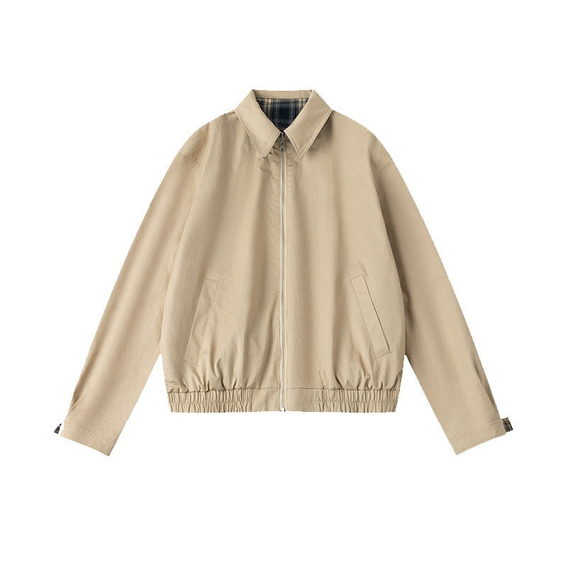 Country_Moment_Reversible_Windproof_Loose_Fit_Khaki_Plaid_Ribbed_Hem_Unisex_Cropped_Jackets_MISSTT
