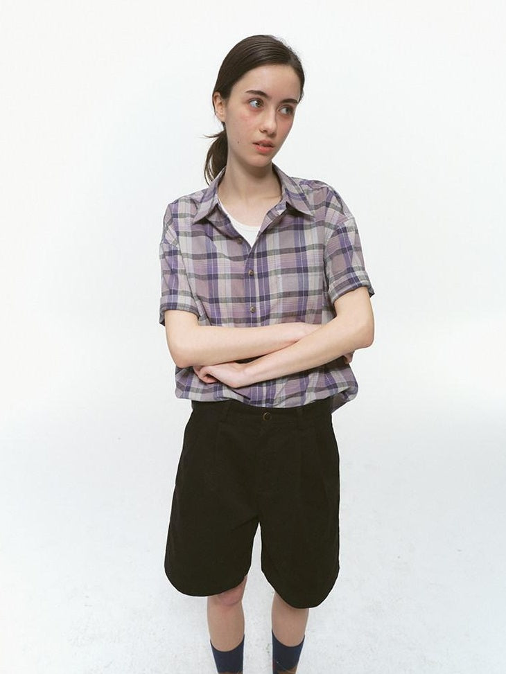 Country Moment Pure Cotton Washed Straight Leg Relaxed Retro Office Pockets Mid-Length Shorts