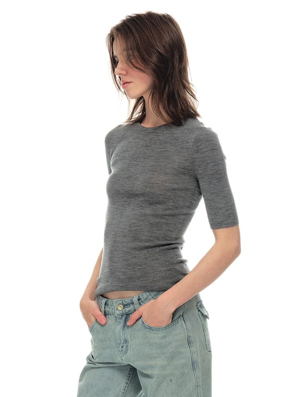 Country Moment Breathable Wool Slim Knit Crew Neck Women Citywalk Thin Short Sleeve T-Shirts