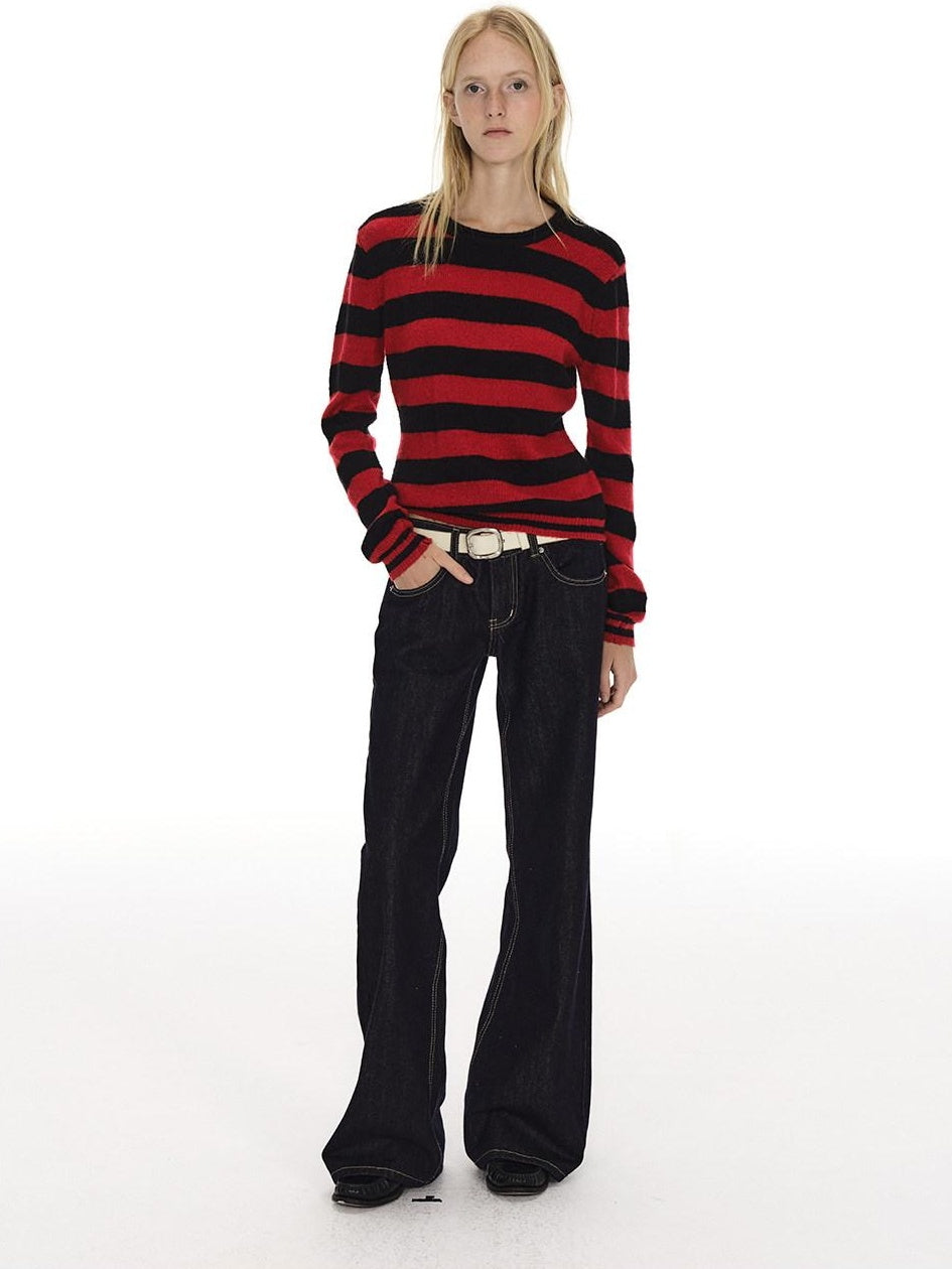 Country Moment Soft Wool Blend Vintage Striped Crewneck Regular Fit Womens Casual Knit Sweaters