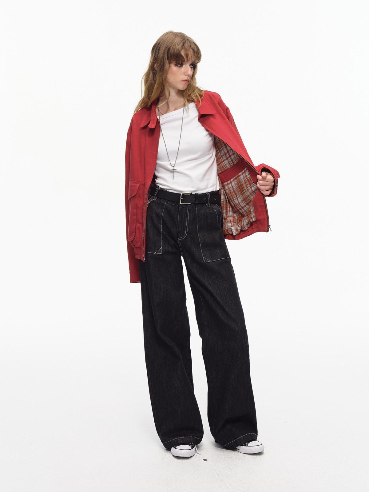 Country Moment Soft Breathable Cotton Loose American Natural Waist Black Straight Leg Jeans