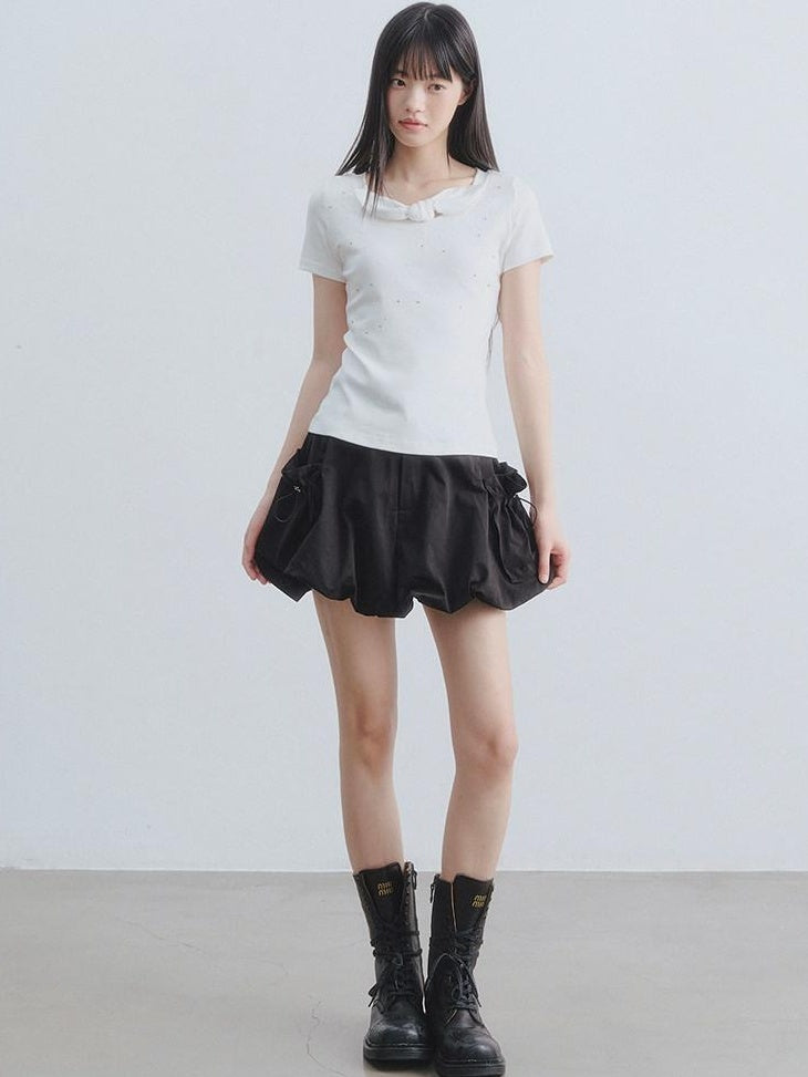 DDGIRL studio Soft Cotton Rhinestone Slim Fit Women Round Neck White Short Sleeve T-Shirts