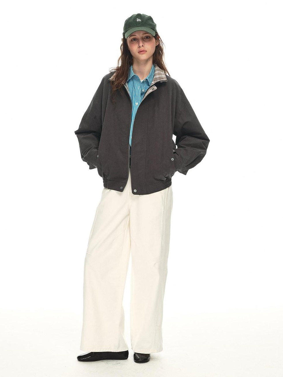 Country Moment Contrast Patchwork Relaxed Check Zip Long Sleeve Womens Cropped Jackets