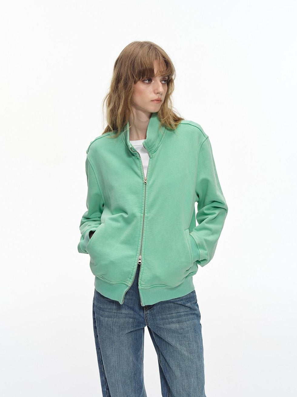 Heavyweight 100% Cotton Oversized Ribbed Hem Stand Collar Zip Unisex Sweatshirt