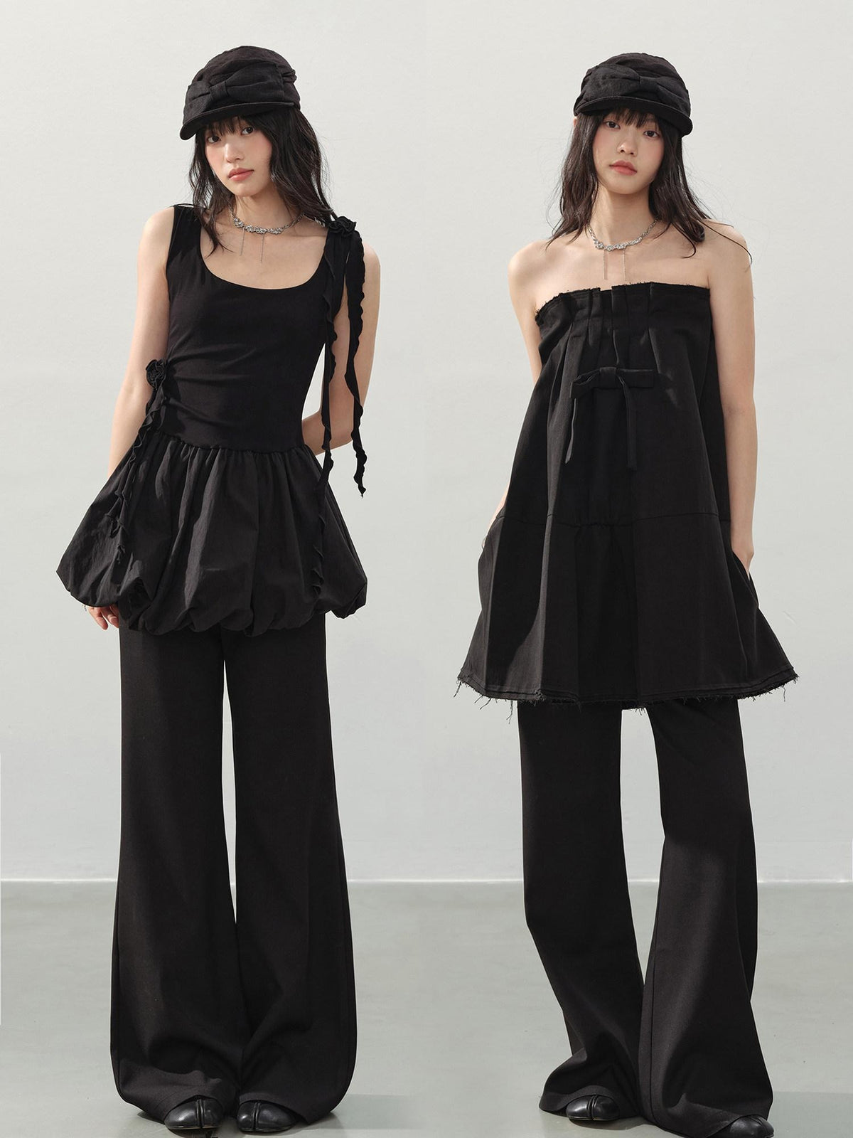DDGIRL studio Slim Mid Rise Washed Black Micro Flare Zipper Casual Women Straight Pants