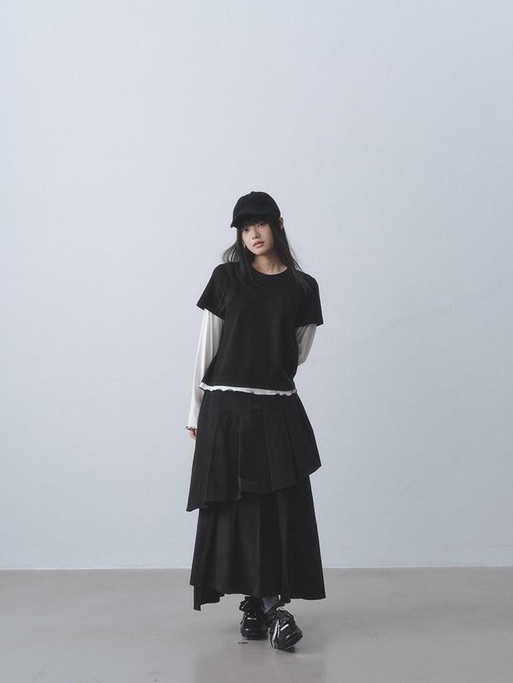 DDGIRL studio Retains Shape Double Lined Pleated High Waist Women Cotton Blend Maxi Skirts