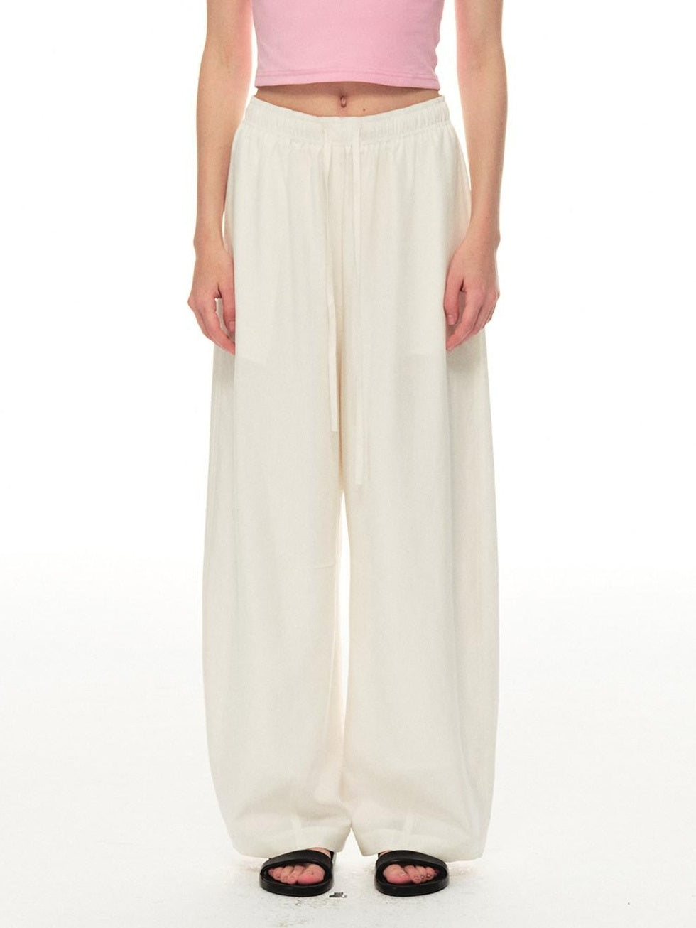 Country Moment Breathable Lyocell Linen Relaxed Balloon Drawstring Unisex Casual Wide Leg Pants