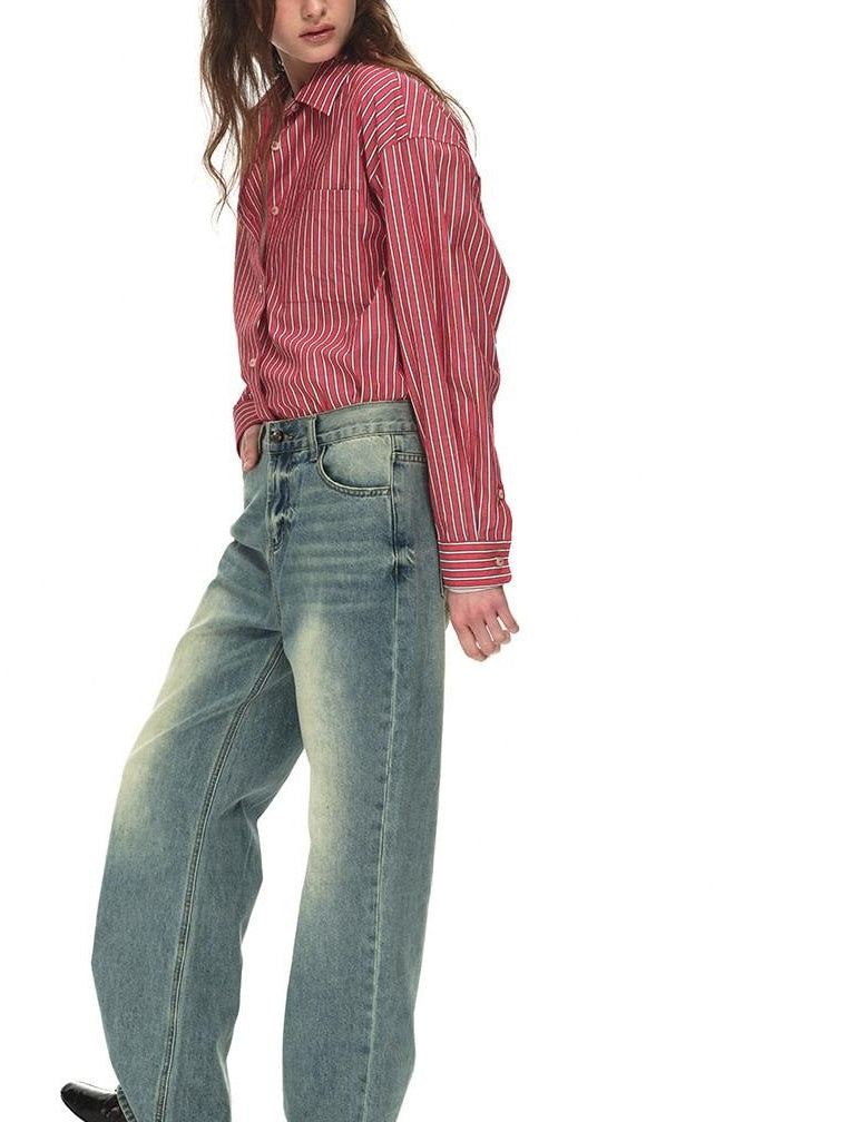 Country Moment Breathable Cotton Blend Gradient Wash Relaxed Mid Rise Unisex Wide Leg Jeans