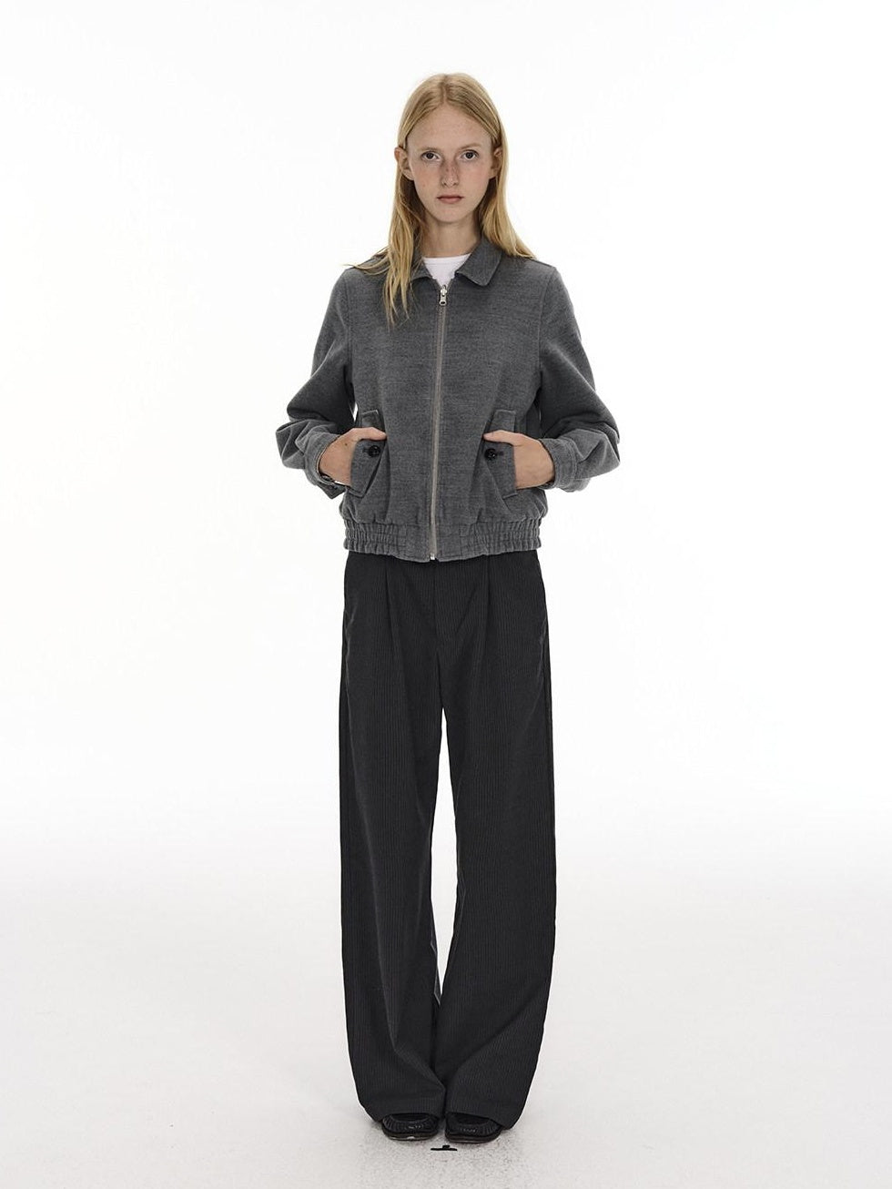Country Moment Black Striped Midrise Wide Leg Casual Zipper Polyester Straight Pants