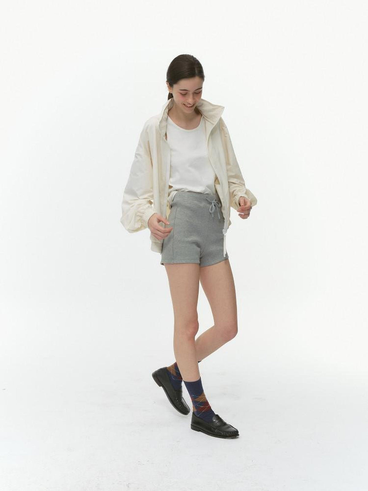 Country Moment Simple Street Relaxed Straight Drawstring Natural Waist Cotton Grey Mini Shorts