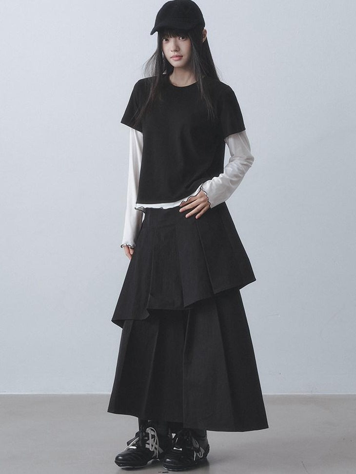 DDGIRL studio Retains Shape Double Lined Pleated High Waist Women Cotton Blend Maxi Skirts