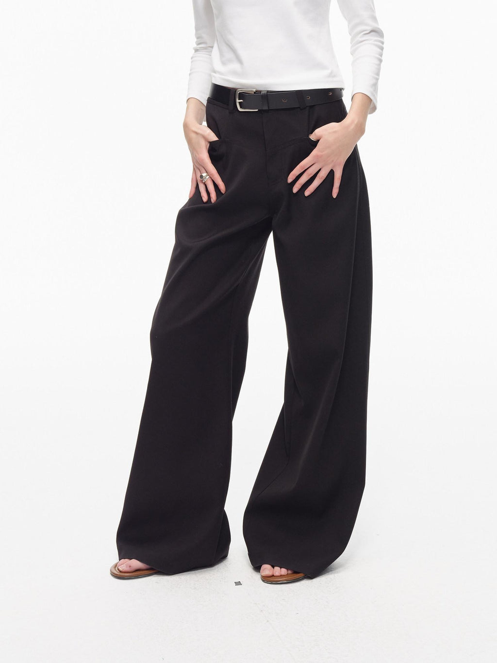 Country Moment Wrinkle Resistant Mid Rise Loose Straight Leg Casual Youth Black Wide Leg Pants
