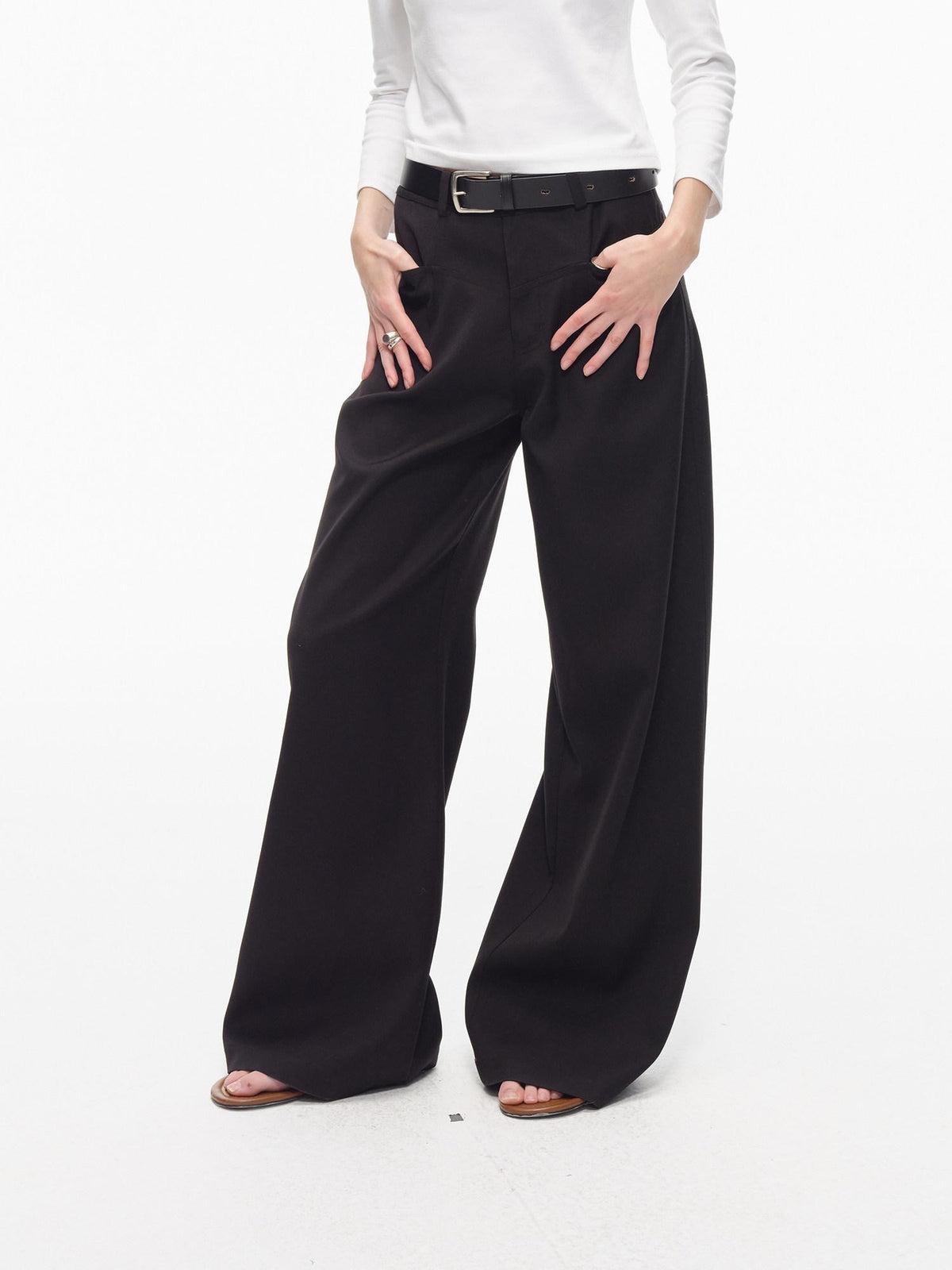 Country Moment Wrinkle Resistant Mid Rise Loose Straight Leg Casual Youth Black Wide Leg Pants