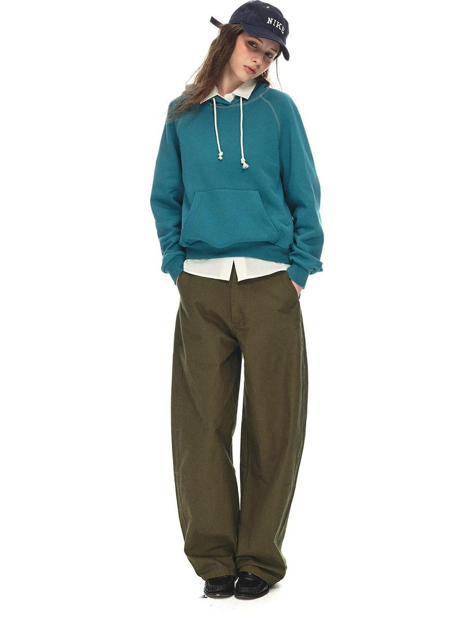 Country Moment Relaxed Cotton Button Fly Natural Waist Casual Army Green Wide Leg Pants