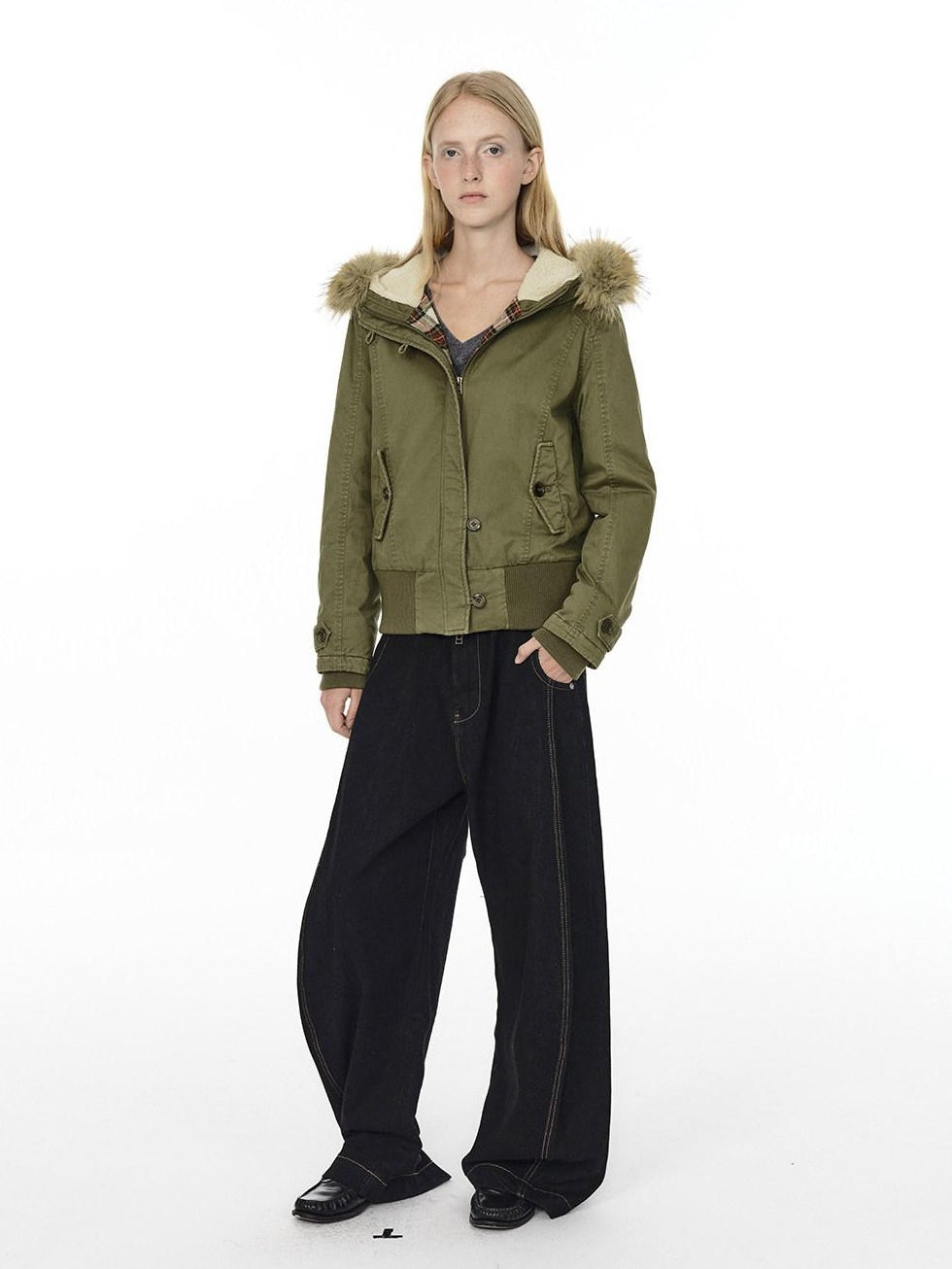 Country Moment Warm Cotton Quilted Hooded Vintage Green Casual Youth Ribbed Hem Puffer Jackets