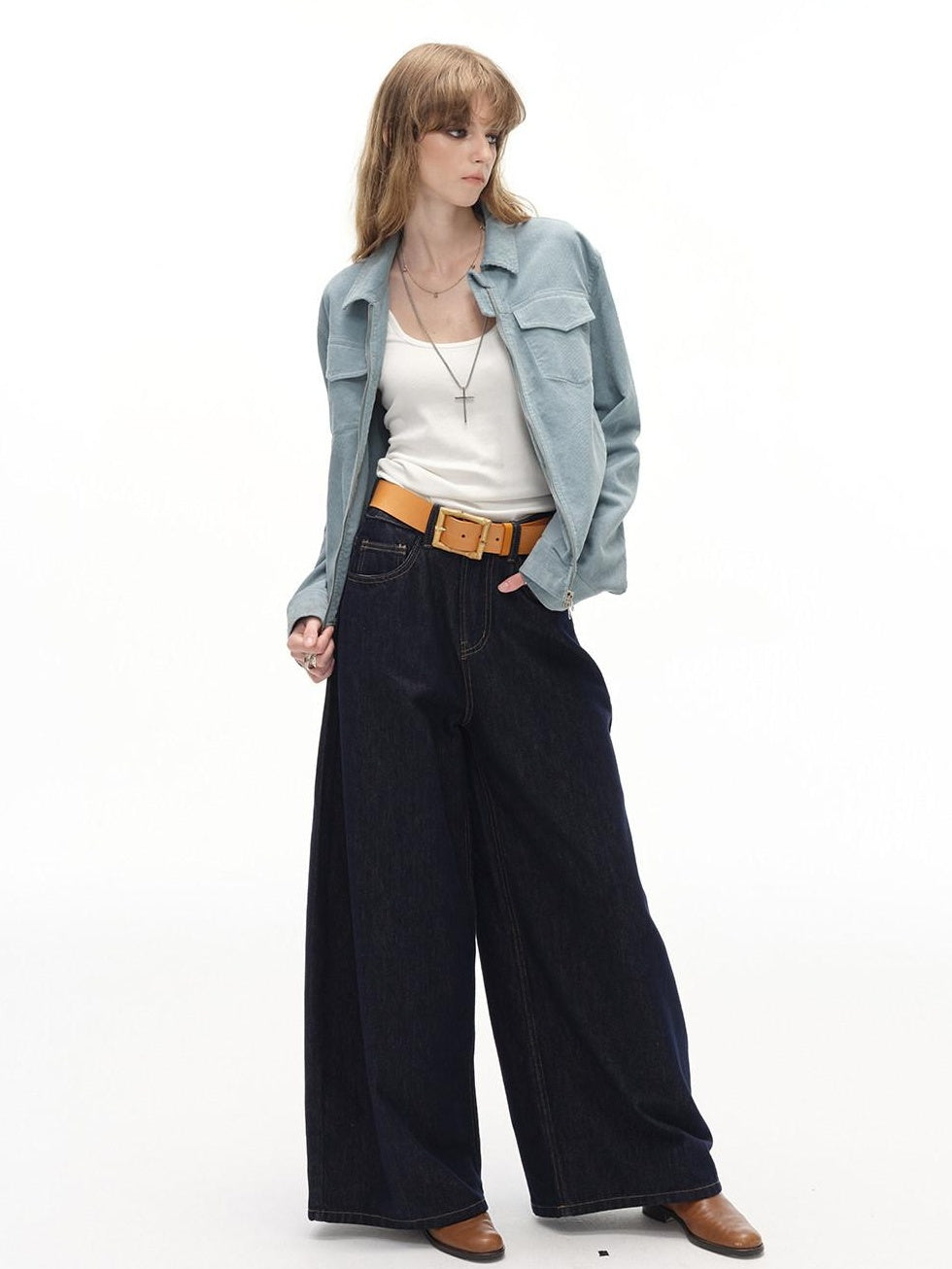 Country Moment Cotton Lined Warm Short Zip Lapel Unisex Commuter Blue Brown Cropped Jackets