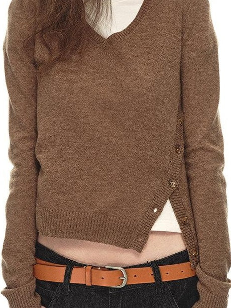 Country Moment Soft Wool Blend Slimming Relaxed Fit Asymmetric V-neck Women Commuter Sweaters