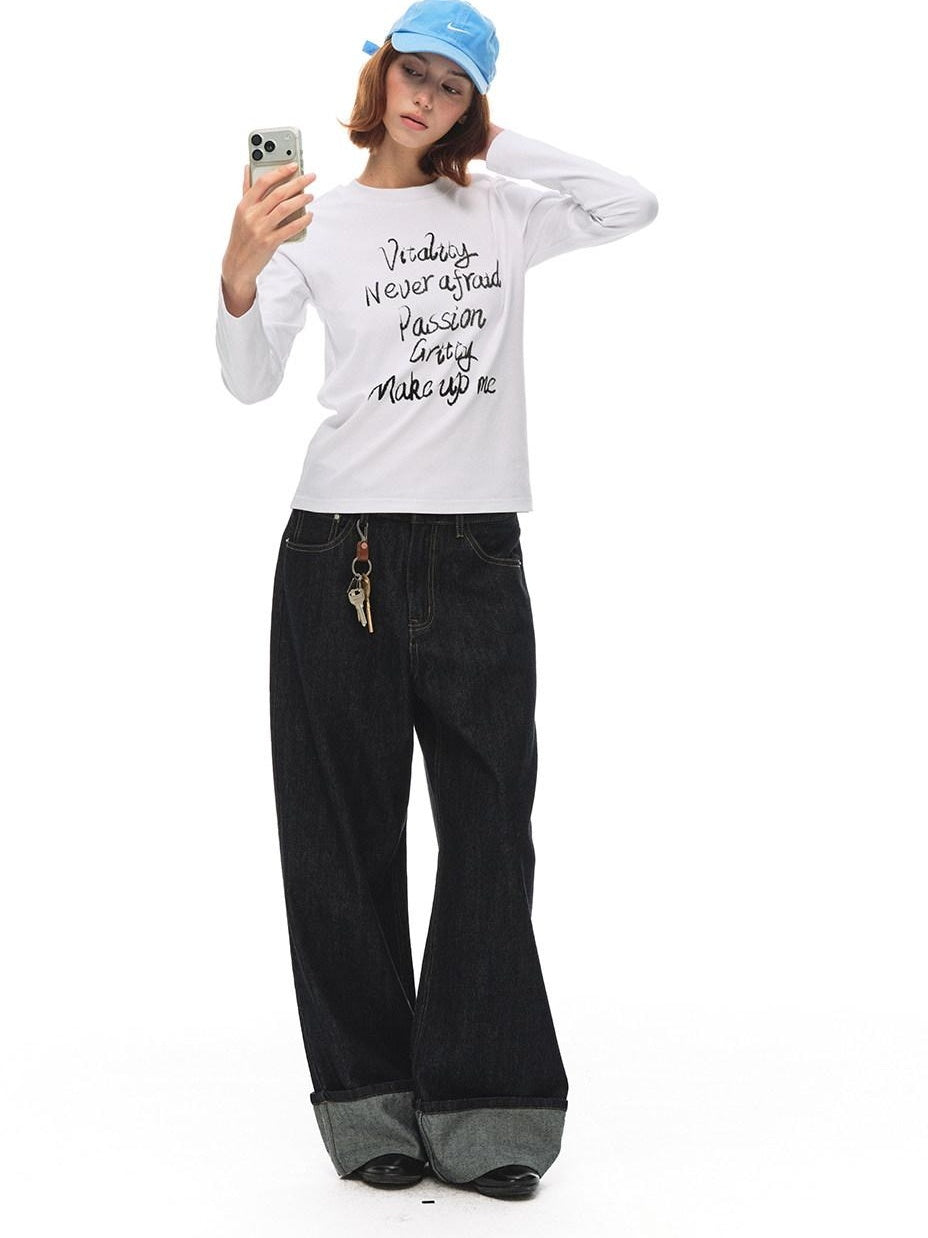 Country Moment 100% Cotton Breathable Letter Print Casual Women Citywalk Long Sleeve T-Shirts