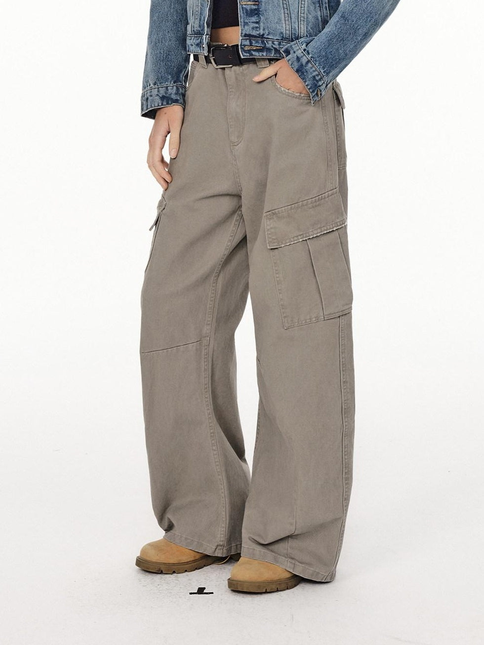 Country Moment Breathable Washed Cotton Relaxed Straight Pocket Button Fly Casual Cargo Pants