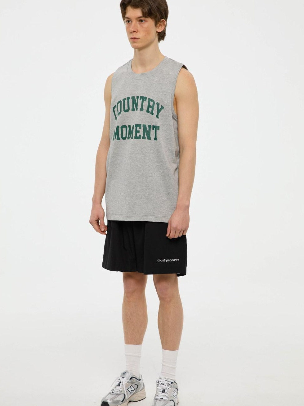 Country Moment Cotton Heather Gray Loose Japanese Youth Round Neck Sweat Vest Tank Tops