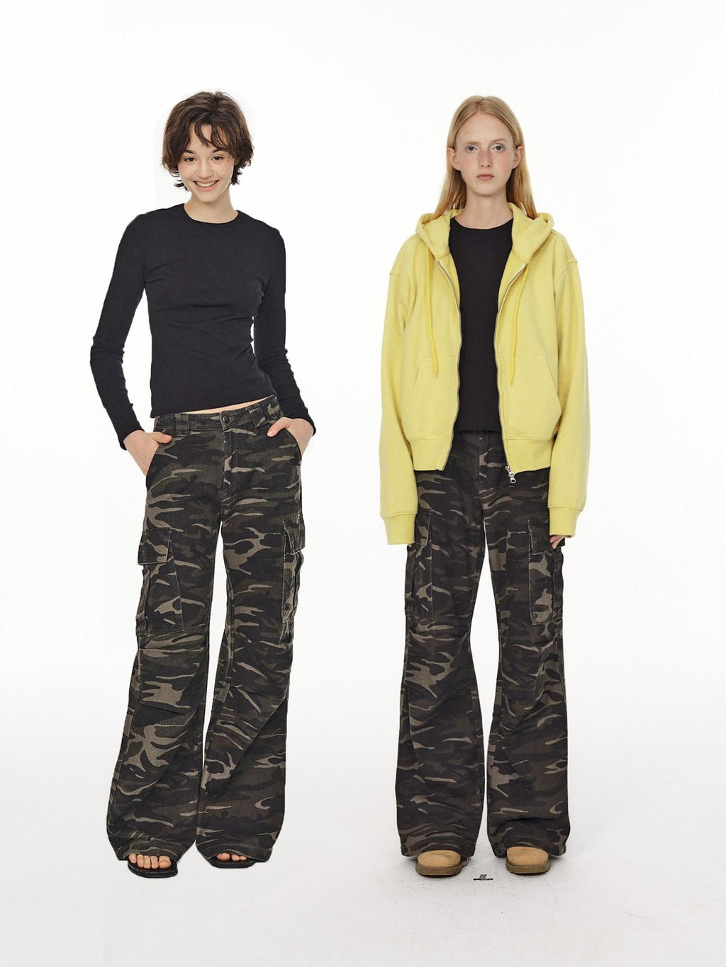 Country Moment Pure Cotton Loose Wide Leg Button Fly Casual Youth Camouflage Cargo Pants