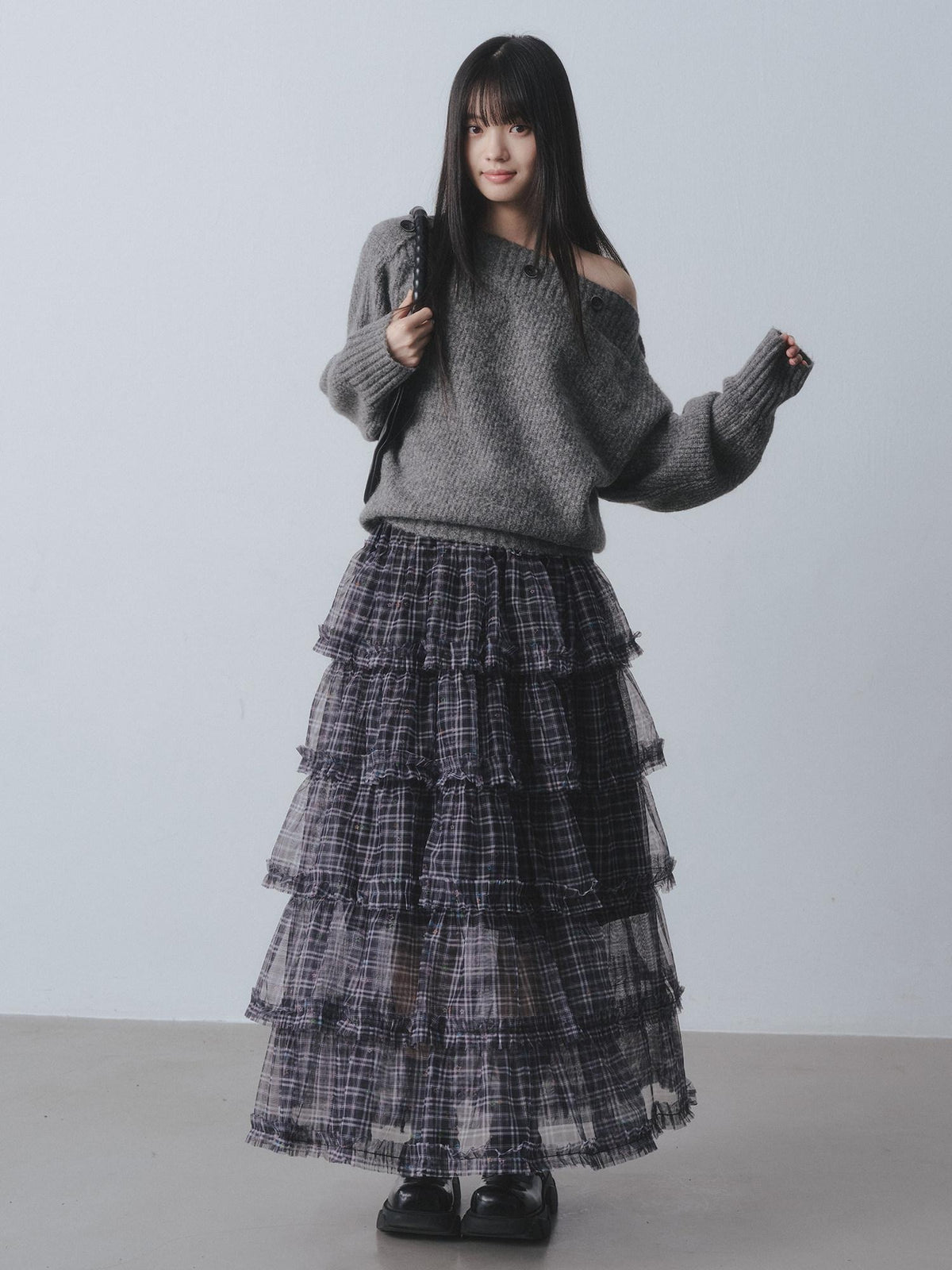 DDGIRL studio Breathable Lined Ruffle Pleated Panel High Waist A Line Youth Casual Maxi Skirts