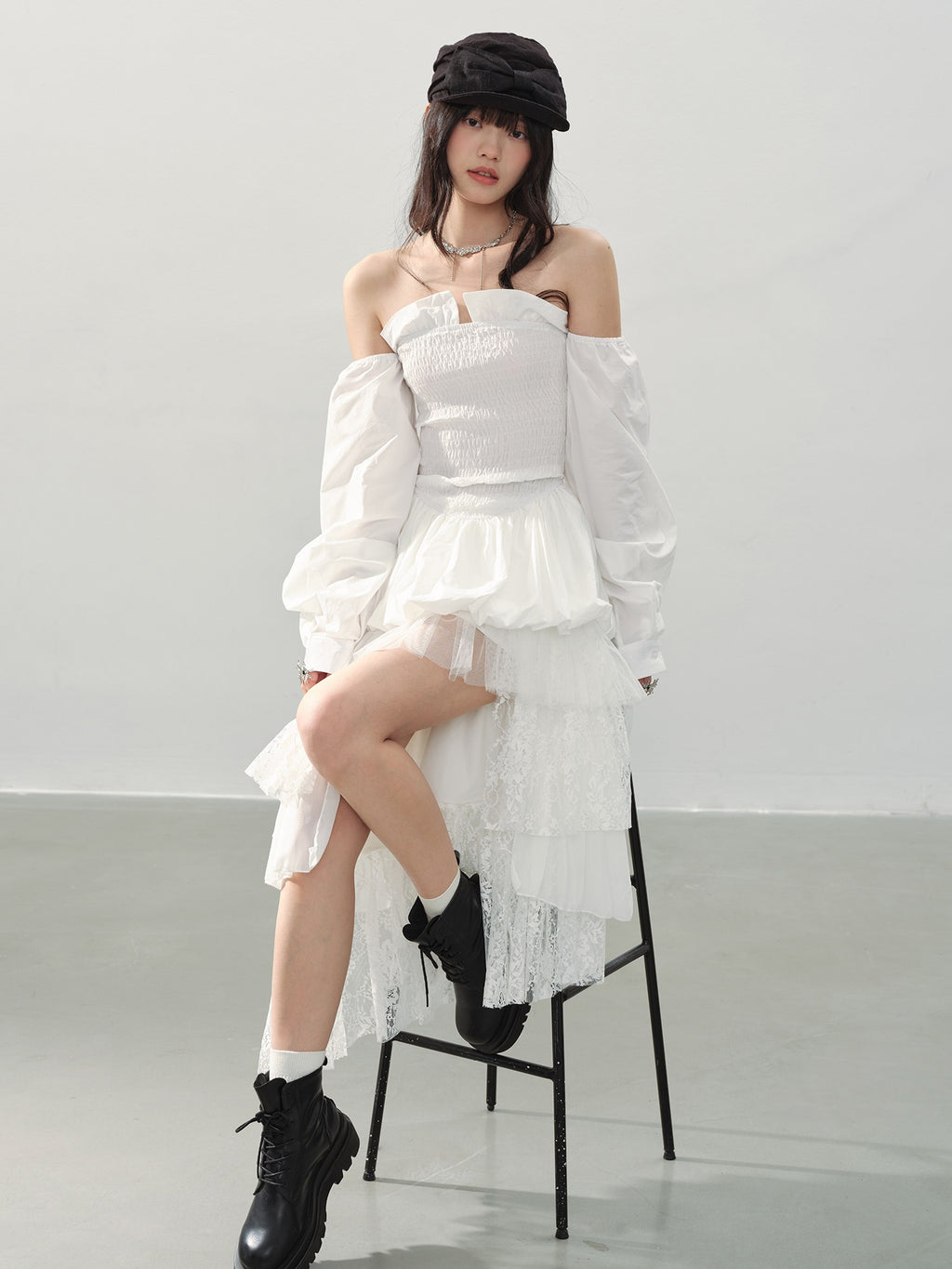 DDGIRL_studio_Lined_Lace_Asymmetrical_High_Waist_Front_Slit_Tiered_White_Women_Midi_Skirts_MISSTT
