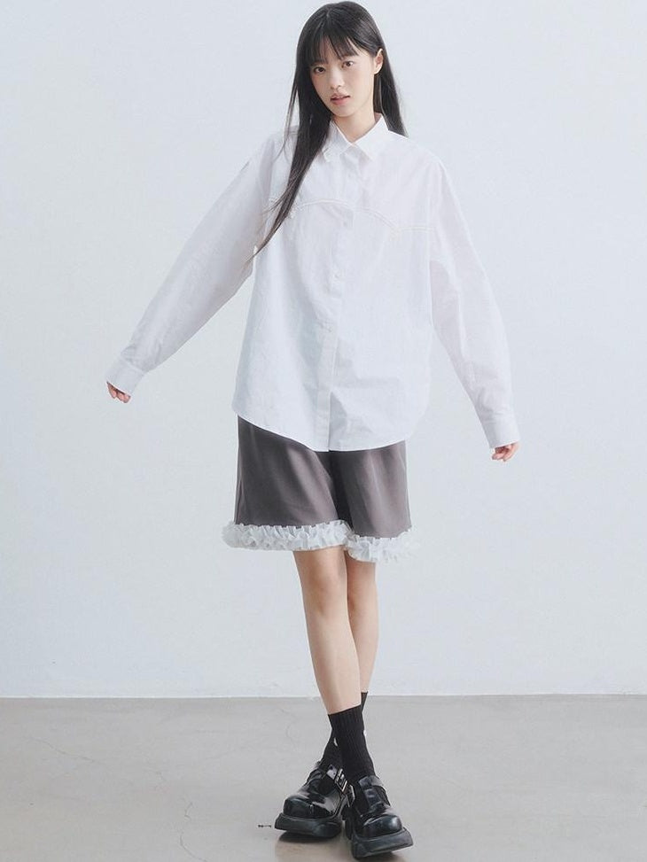 DDGIRL studio Pearl Embellished Pure Cotton Loose Fit Button Cardigan Office Shirts